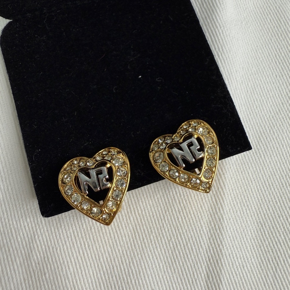 Nina Ricci Gold Heart Earrings with Crystal Accents